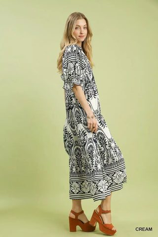 Umgee Two tone Border Print Midi Dress - Glamourous Grace