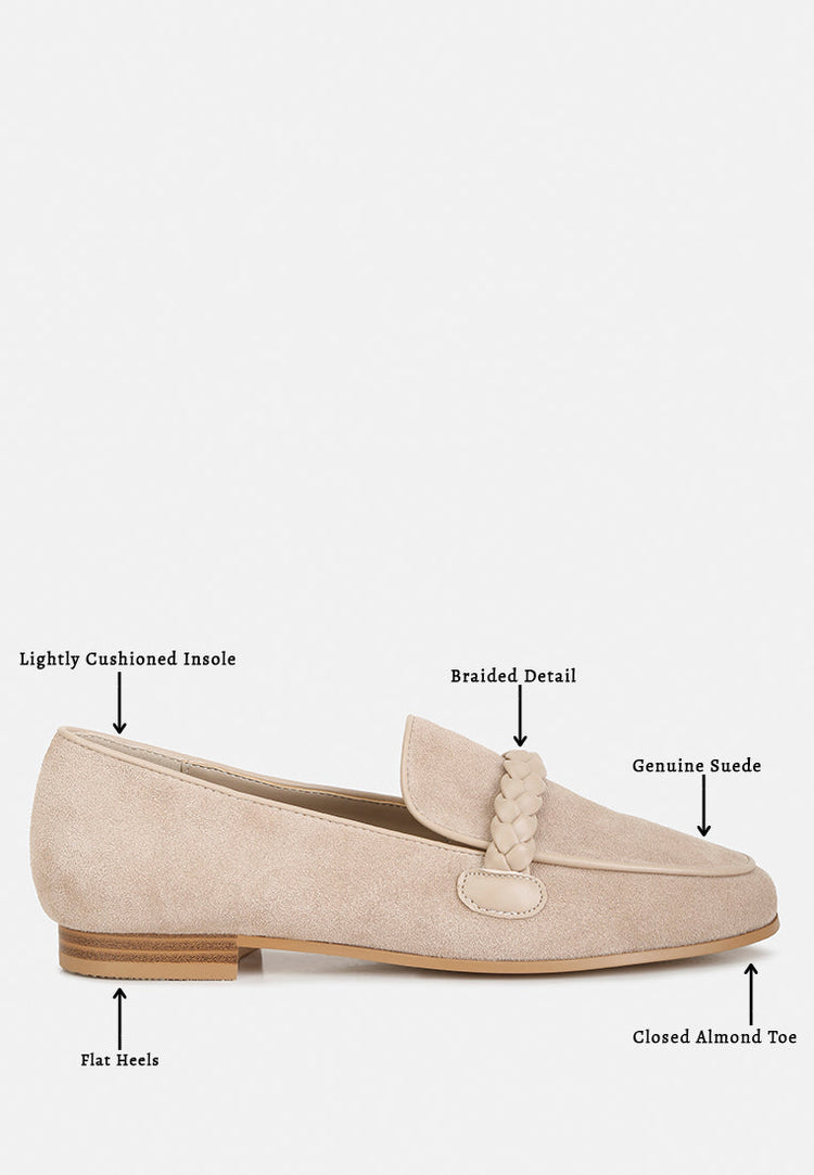 Echo Suede Leather Braided Detail Loafers