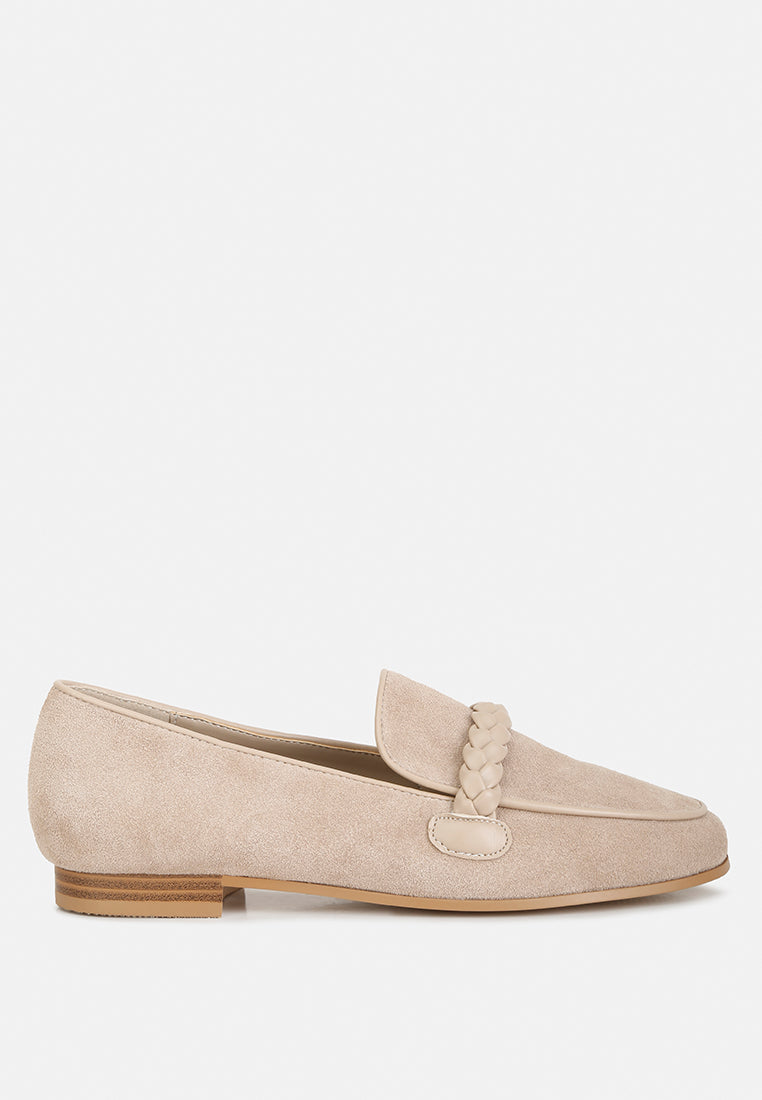 Echo Suede Leather Braided Detail Loafers - Glamourous Grace