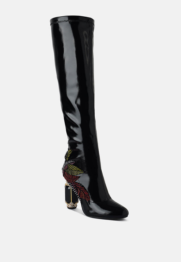 Ecstasy Fantasy Heel Patchwork Knee High Boots - Glamourous Grace