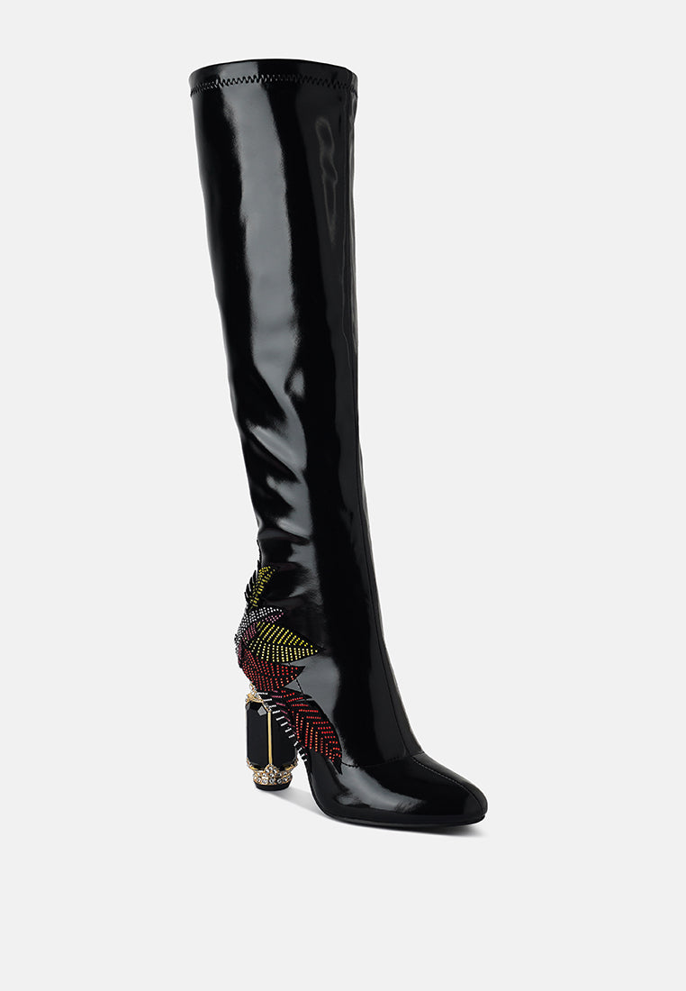 Ecstasy Fantasy Heel Patchwork Knee High Boots - Glamourous Grace