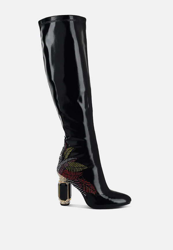 Ecstasy Fantasy Heel Patchwork Knee High Boots - Glamourous Grace