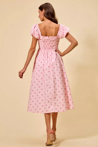 SO ME Polka Cotton Print Short Sleeves Midi Dress - Glamourous Grace