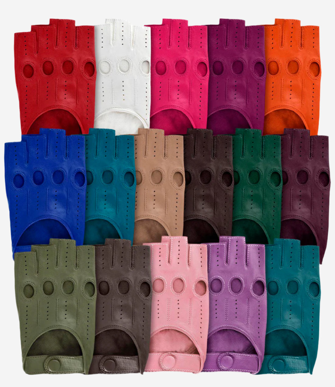 Rossana (xb) - Italian fingerless lambskin leather driving gloves - Glamourous Grace