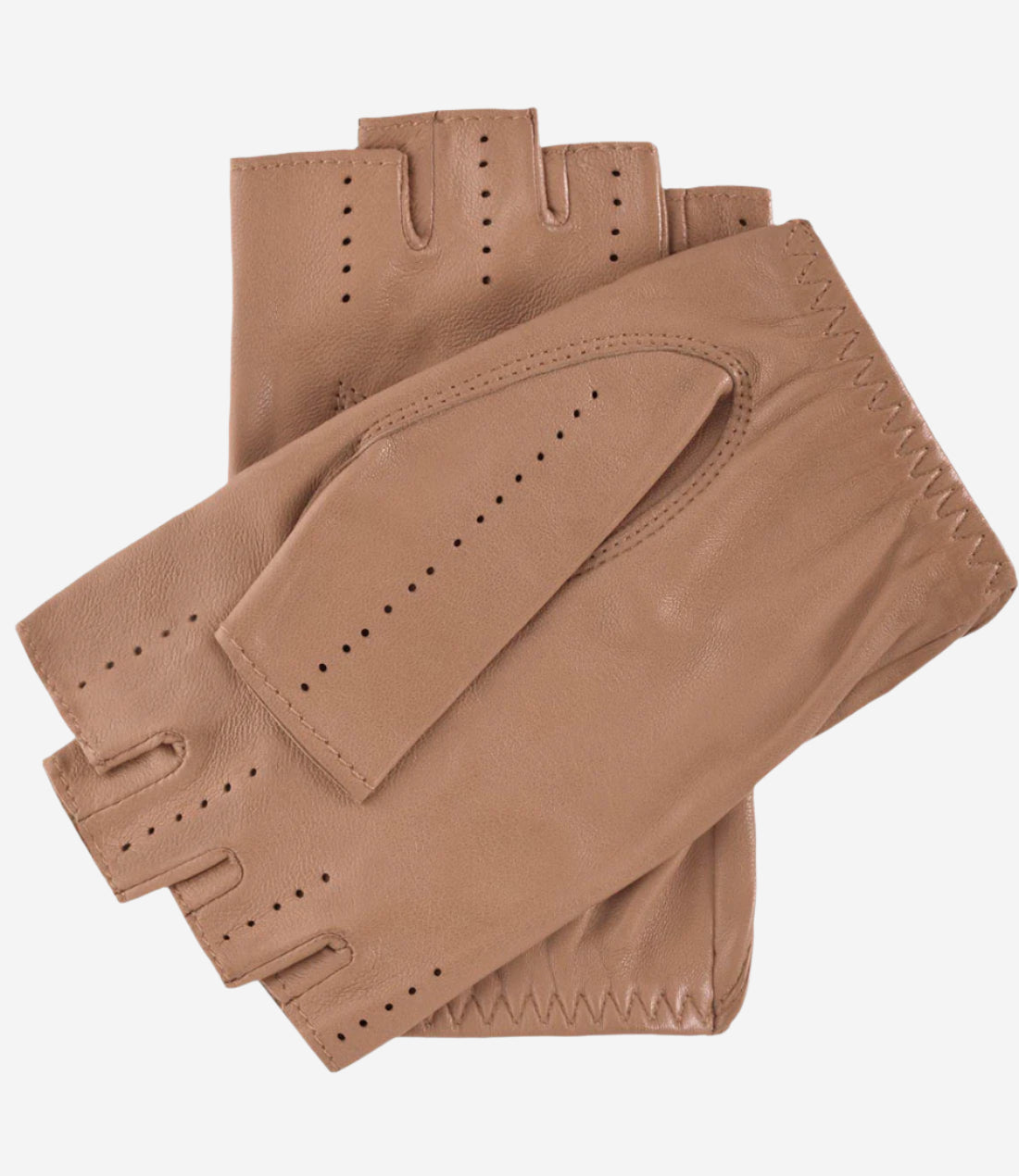 Rossana (beige) - Italian fingerless lambskin leather driving gloves - Glamourous Grace