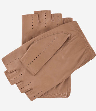 Rossana (beige) - Italian fingerless lambskin leather driving gloves - Glamourous Grace