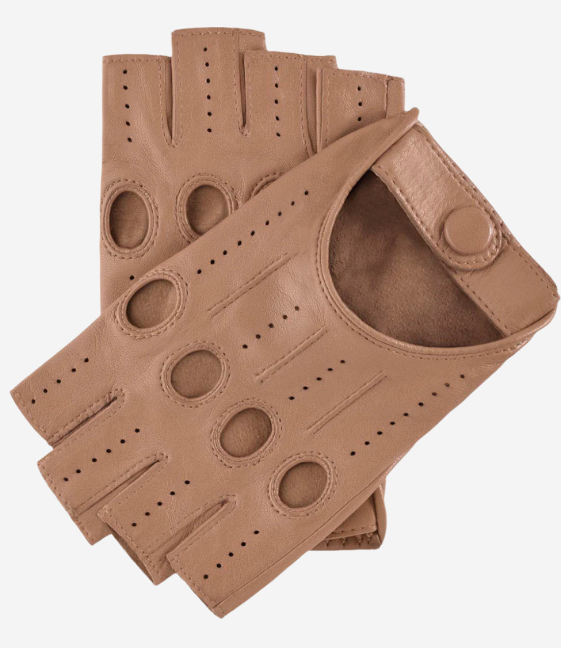 Rossana (beige) - Italian fingerless lambskin leather driving gloves - Glamourous Grace