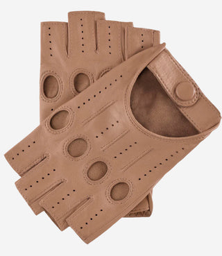 Rossana (beige) - Italian fingerless lambskin leather driving gloves - Glamourous Grace