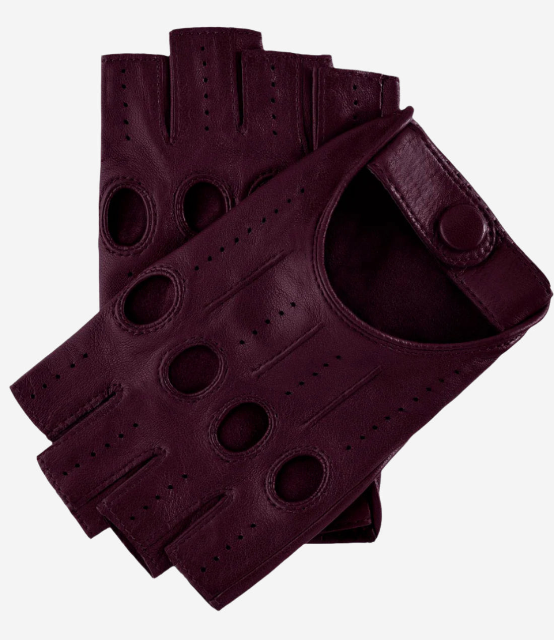 Rossana (eggplant) - Italian fingerless lambskin leather driving gloves - Glamourous Grace