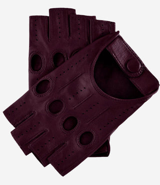 Rossana (eggplant) - Italian fingerless lambskin leather driving gloves - Glamourous Grace