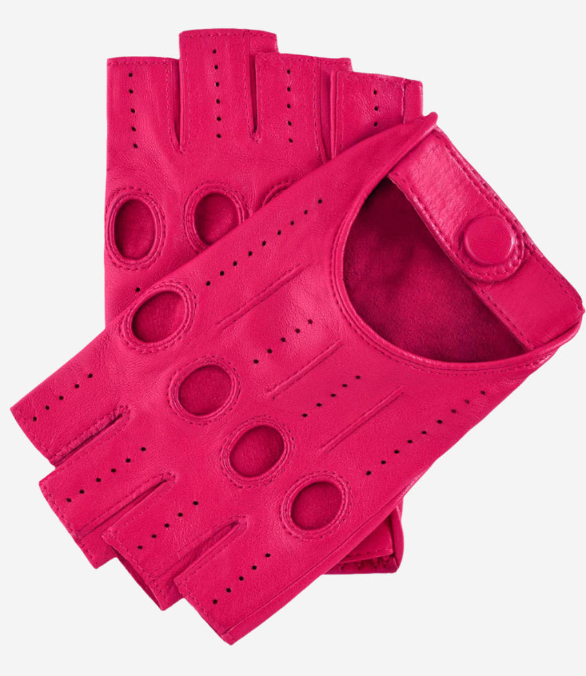 Rossana (fuschia) - Italian fingerless lambskin leather driving gloves - Glamourous Grace
