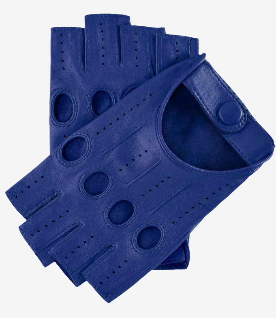 Rossana (hblue) - Italian fingerless lambskin leather driving gloves - Glamourous Grace