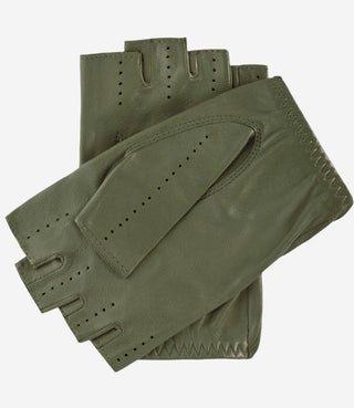 Rossana (olive) - Italian fingerless lambskin leather driving gloves - Glamourous Grace