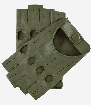 Rossana (olive) - Italian fingerless lambskin leather driving gloves - Glamourous Grace