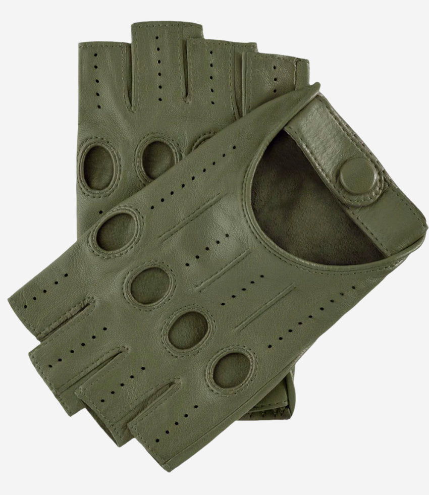 Rossana (olive) - Italian fingerless lambskin leather driving gloves - Glamourous Grace
