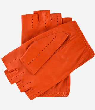 Rossana (orange) - Italian fingerless lambskin leather driving gloves - Glamourous Grace