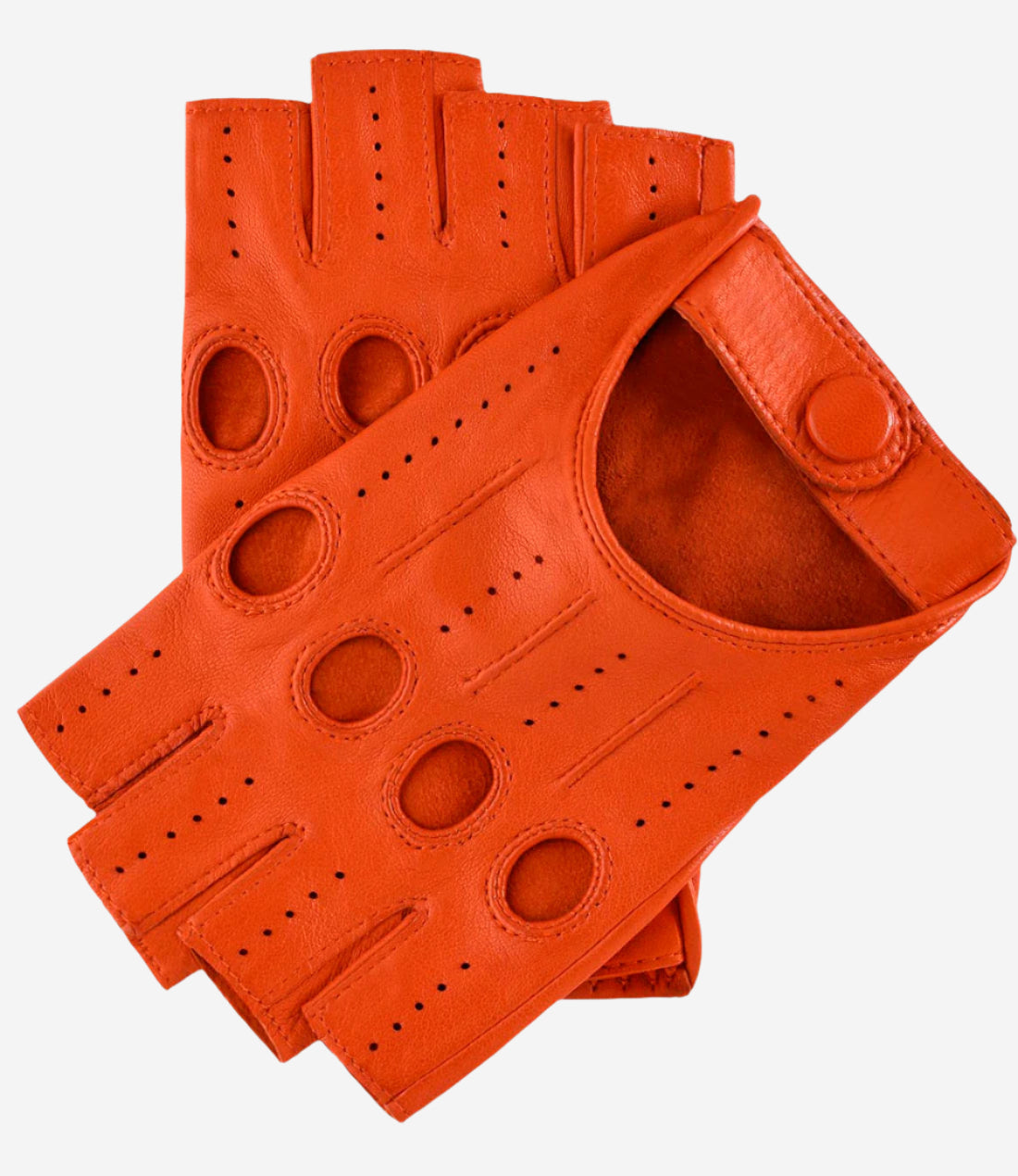 Rossana (orange) - Italian fingerless lambskin leather driving gloves - Glamourous Grace
