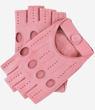 Rossana (pink) - Italian fingerless lambskin leather driving gloves - Glamourous Grace