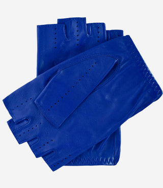 Rossana (rylblue) - Italian fingerless lambskin leather driving gloves - Glamourous Grace