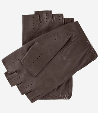 Rossana (taupe) - Italian fingerless lambskin leather driving gloves - Glamourous Grace