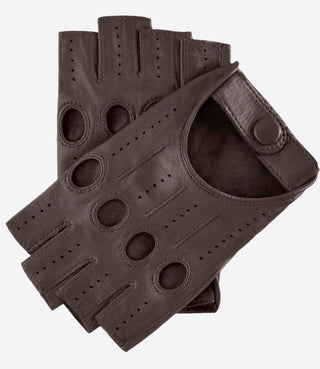 Rossana (taupe) - Italian fingerless lambskin leather driving gloves - Glamourous Grace