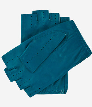 Rossana (turquoise) - Italian fingerless lambskin leather driving gloves - Glamourous Grace