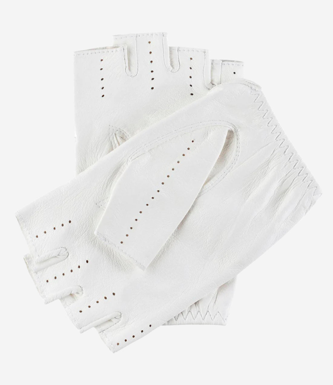 Rossana (white) - Italian fingerless lambskin leather driving gloves - Glamourous Grace