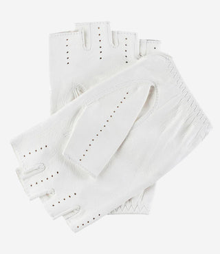 Rossana (white) - Italian fingerless lambskin leather driving gloves - Glamourous Grace