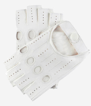 Rossana (white) - Italian fingerless lambskin leather driving gloves - Glamourous Grace