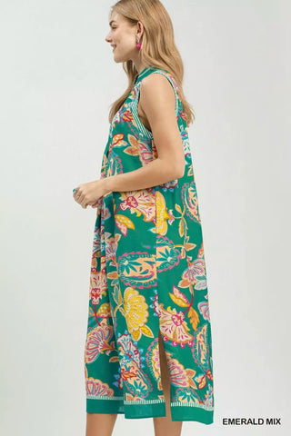 Umgee Paisley Floral Sleeveless Midi Dress - Glamourous Grace