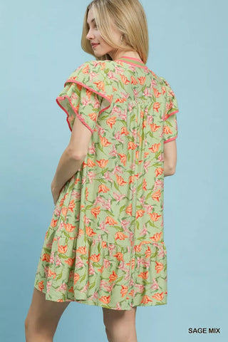Umgee Floral Flutter Sleeve Tiered Dress - Glamourous Grace