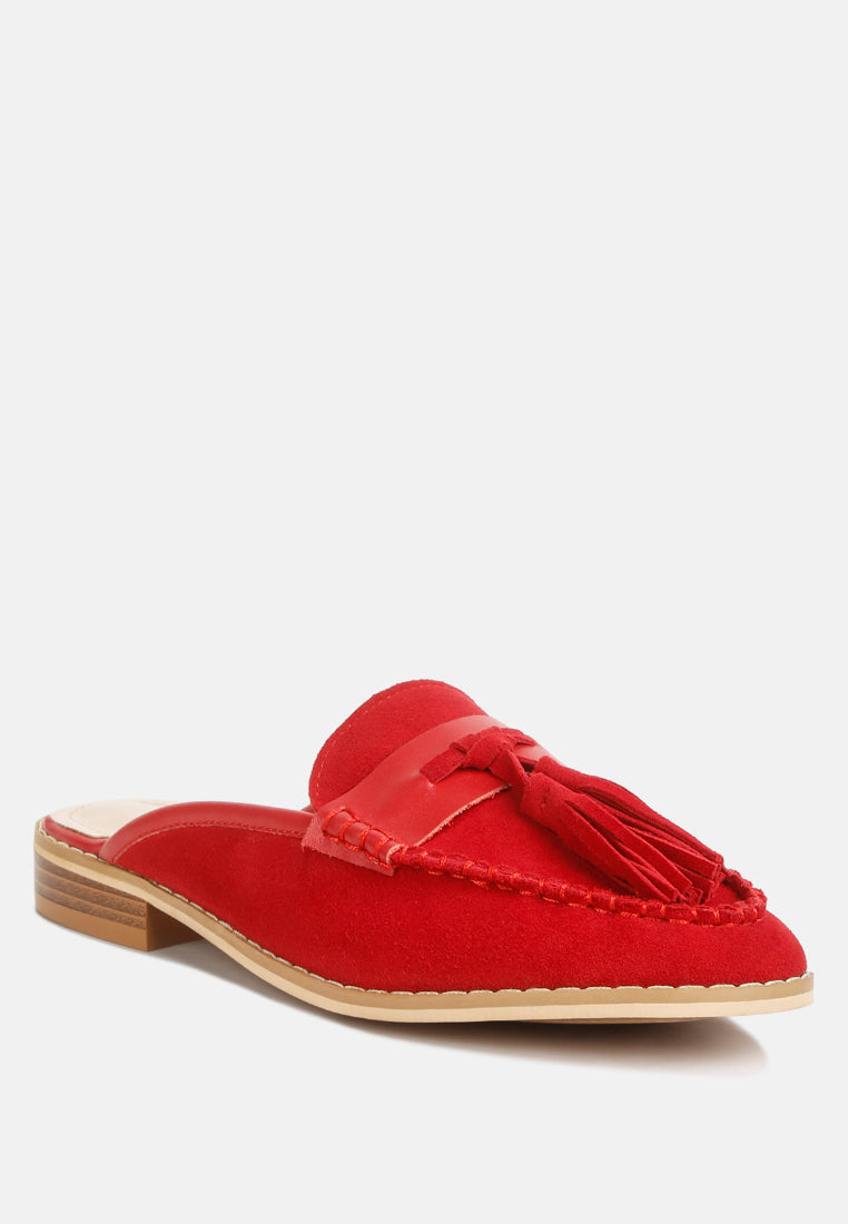 Edmanda Tassle Detail Leather Mules - Glamourous Grace