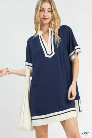 Umgee Linen Rayon Mini Dress in Navy - Glamourous Grace