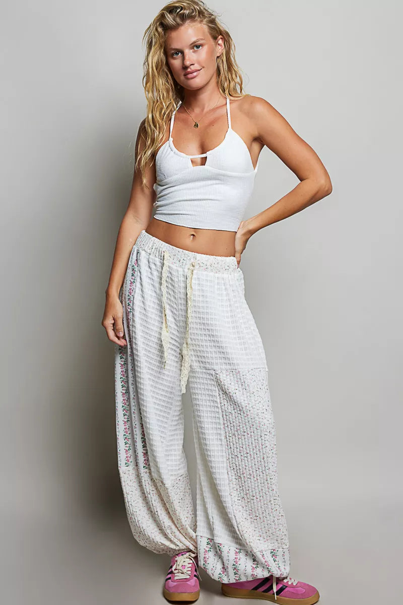 POL Patchwork Mixed Knit Wide Leg Pants - Glamourous Grace
