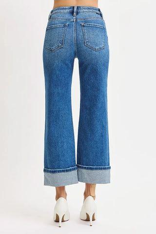 RISEN  Mid Rise Crop Straight Cuffed Jeans
