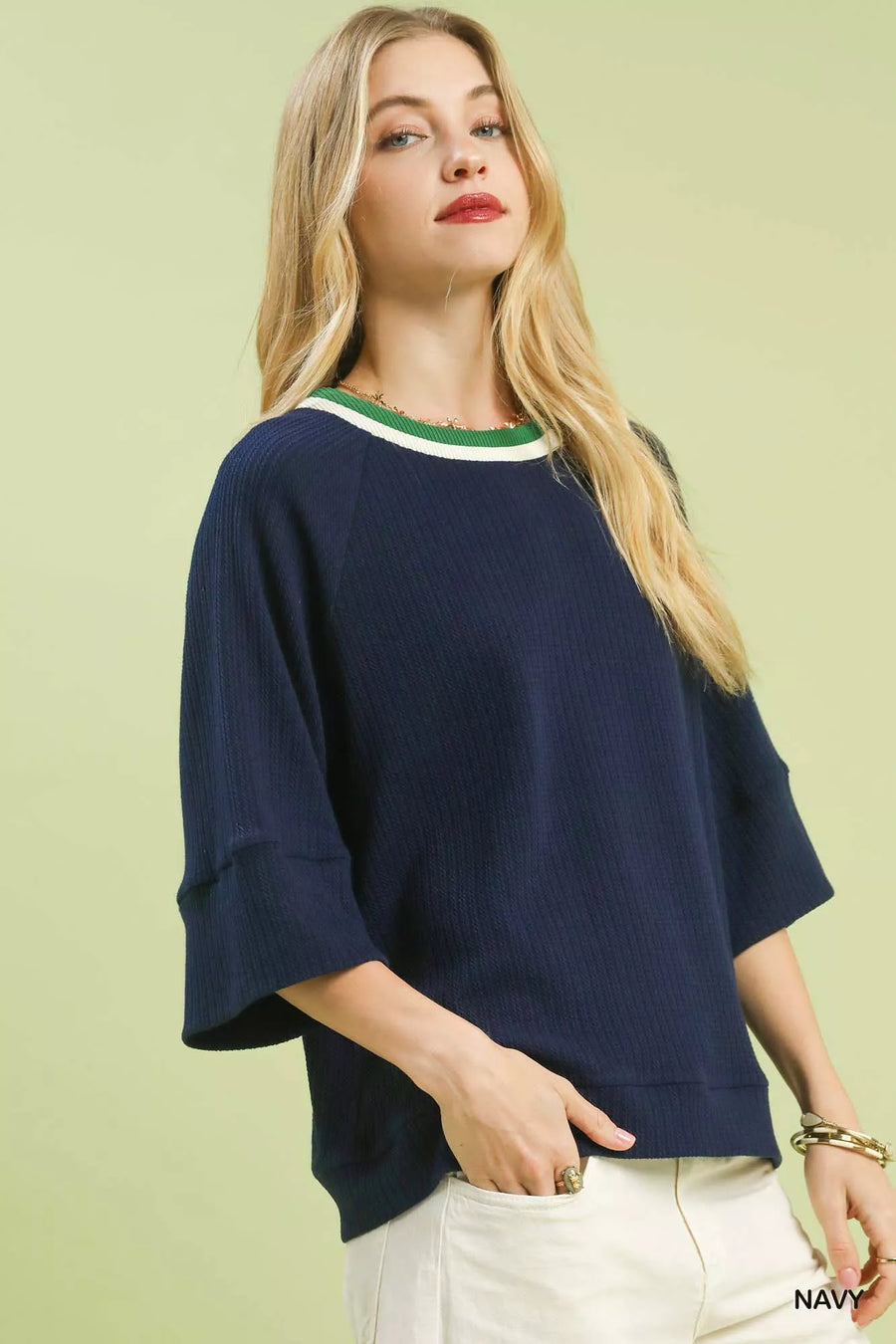 Umgee Ribbed Knit Top with Contrast Trim - Glamourous Grace