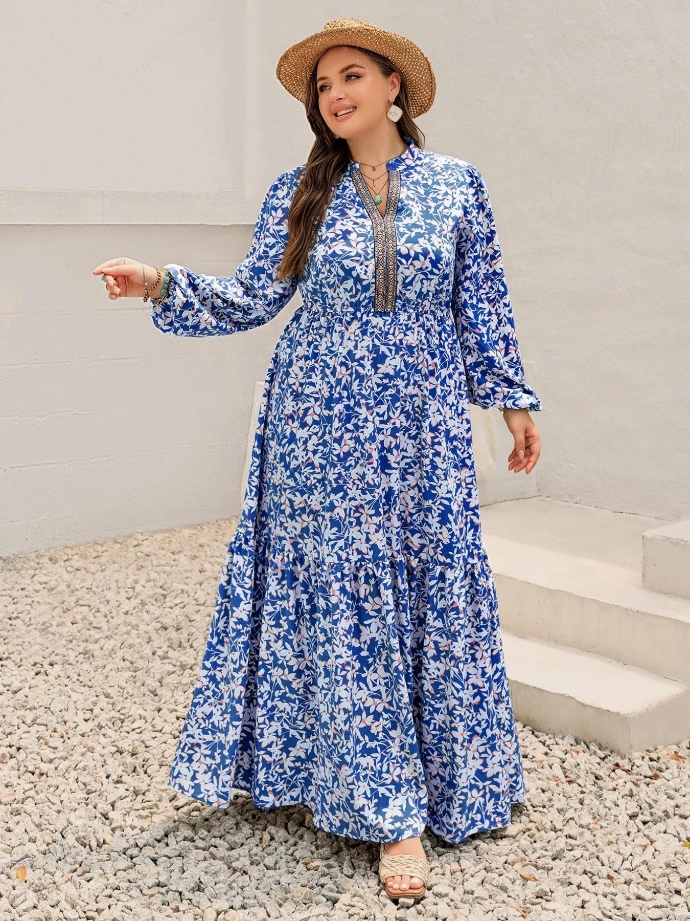 Plus Size Floral Print Bohemian Maxi Dress - Glamourous Grace