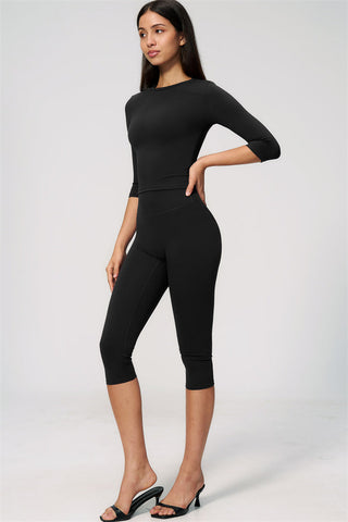 The Natalia Half-Sleeve Top Capri Leggings 2-Piece Set