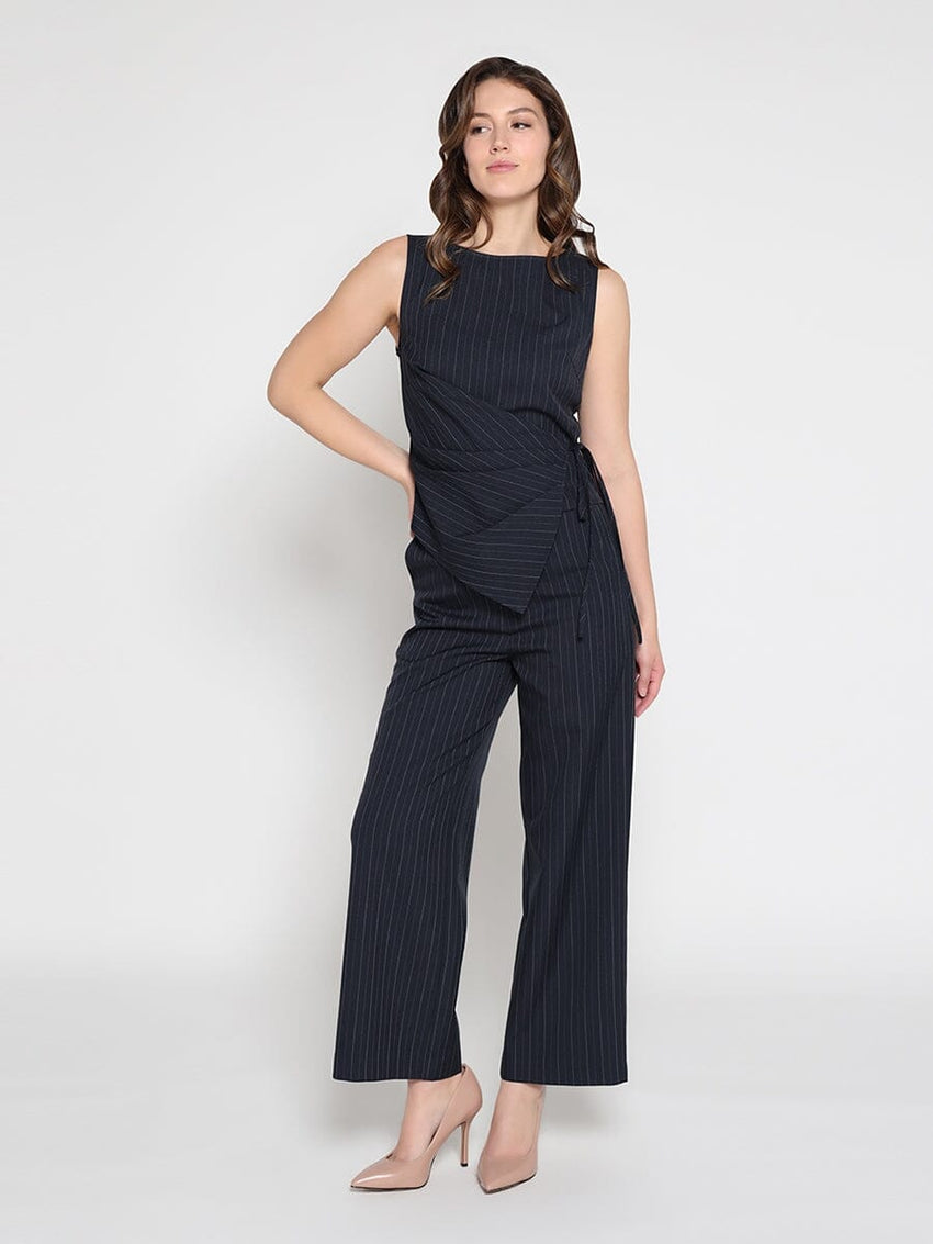 Elastic back straight fit casual pants