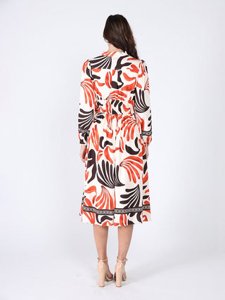 Elastic Waist Long Sleeve Printed Dress