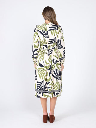 Elastic Waist Long Sleeve Printed Dress