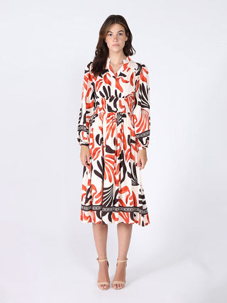 Elastic Waist Long Sleeve Printed Dress