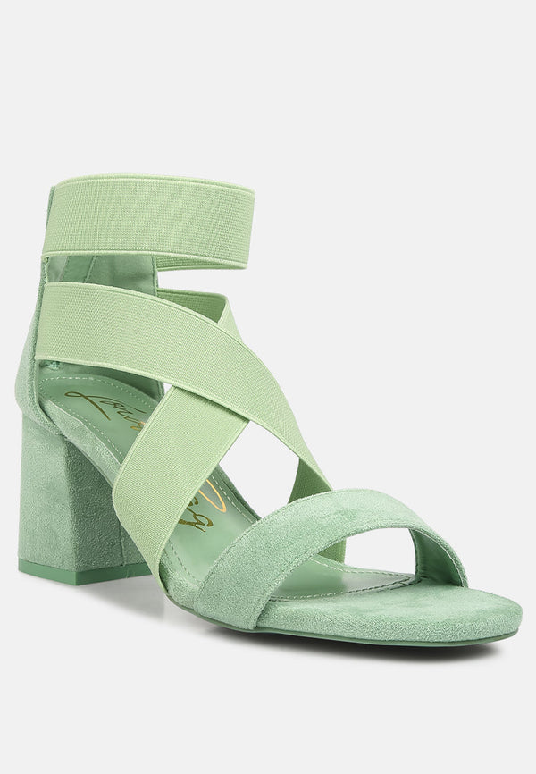 Elastic Strappy Block Heel Sandals - Glamourous Grace