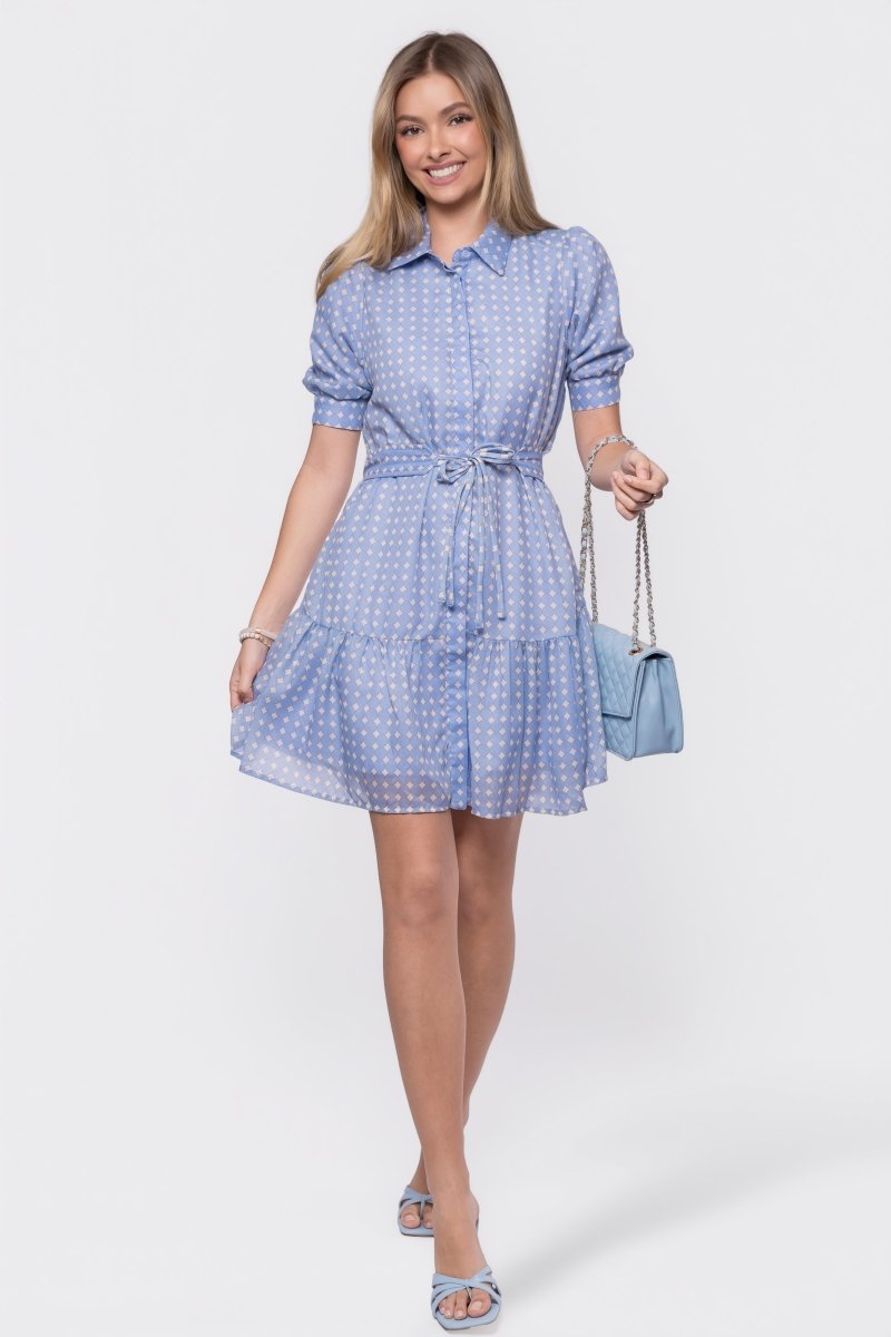 Elisa Dress 36" (White/Blue) - Glamourous Grace