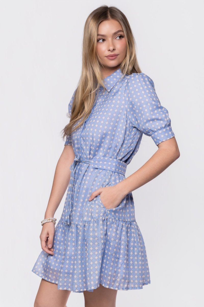Elisa Dress 36" (White/Blue) - Glamourous Grace