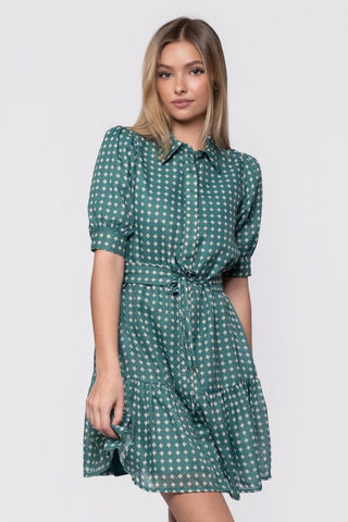 Elisa Dress 36" (White/Green)