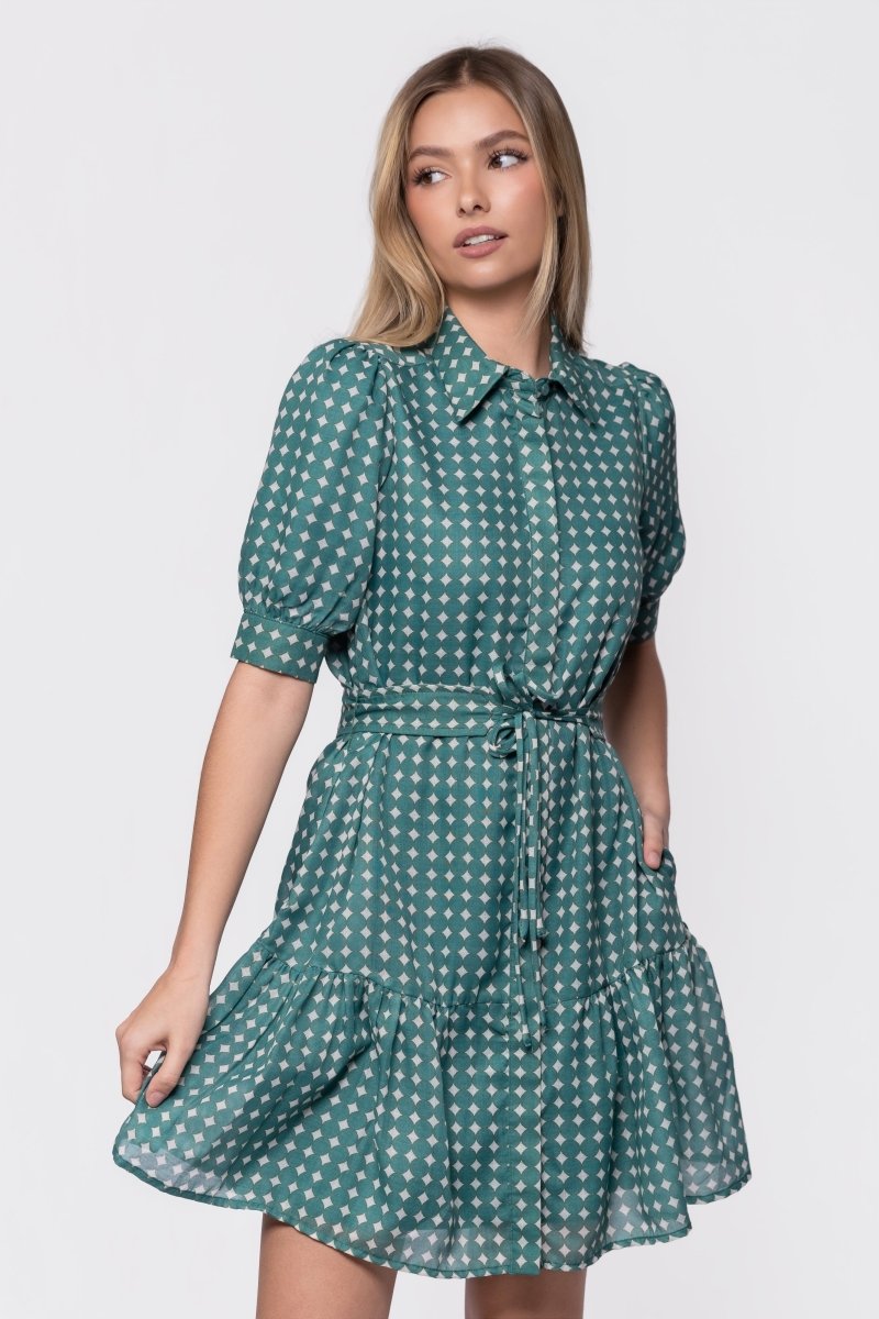 Elisa Dress 36" (White/Green) - Glamourous Grace