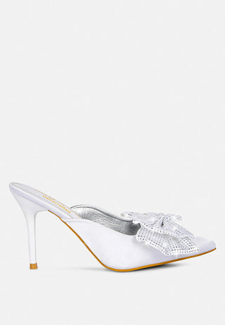 Elisda Blue Diamante Bow Heeled Mules