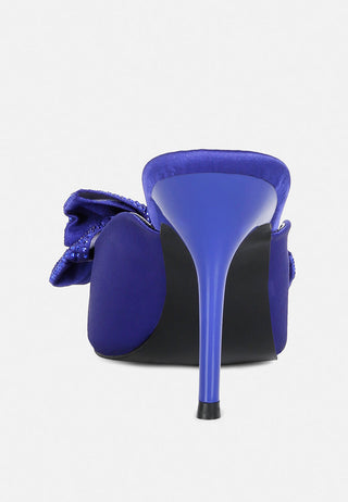Elisda Blue Diamante Bow Heeled Mules