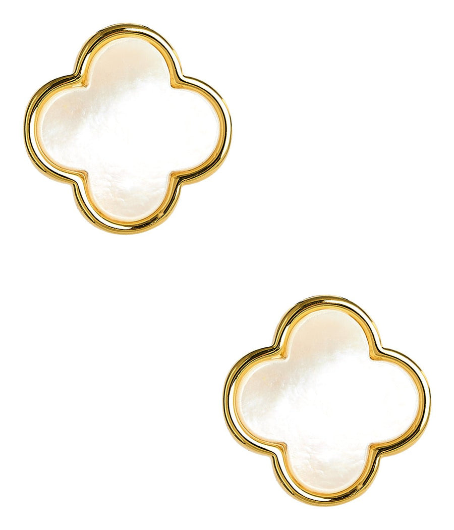 Elle- Clover Mother of Pearl Stud Earring - 18k Gold Plated-Darby Clark Collection - Glamourous Grace